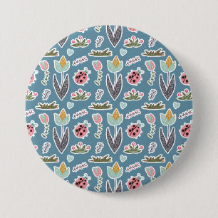 Frühlingsblumen und Ladybug Muster Button
