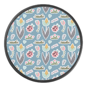 Frühlingsblumen und Ladybug Muster Eishockey Puck