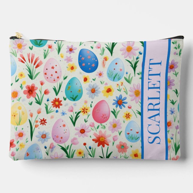 Frühlingsblumen und Ostereier Personalisiert Zubehörtasche (Vorderseite)