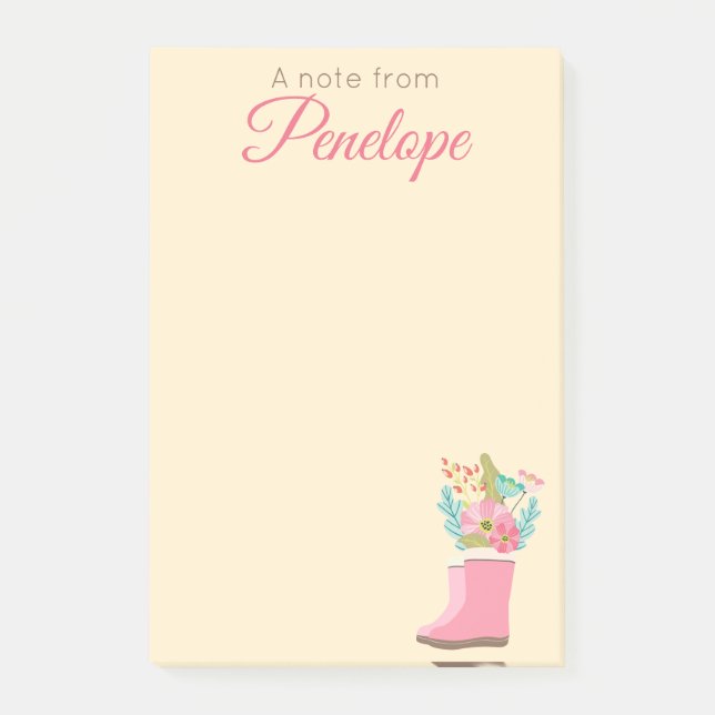 Frühlingsblumen und Regenstiefel Post-it Klebezettel (Vorderseite)