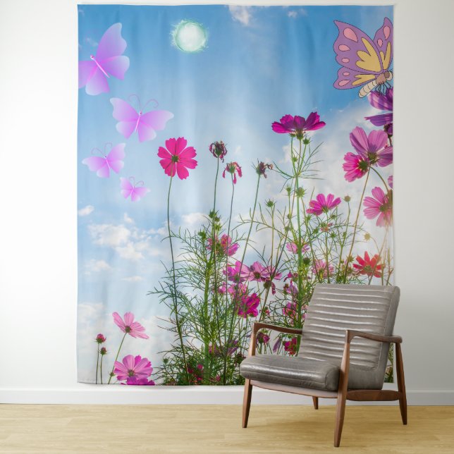 Frühlingsblumen und Schmetterling Wandteppich (Beispiel)