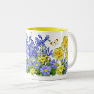 Frühlingsblumen und Schmetterlinge Zweifarbige Tasse