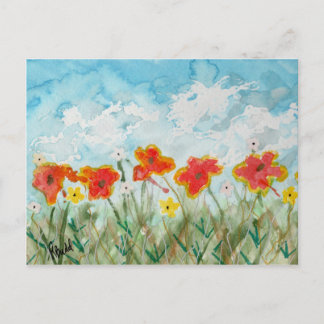 Frühlingsblumen und Wolken Postkarte