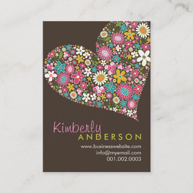Frühlingsblumen Valentine Liebe Herzstück Visitenk Visitenkarte (Vorderseite)