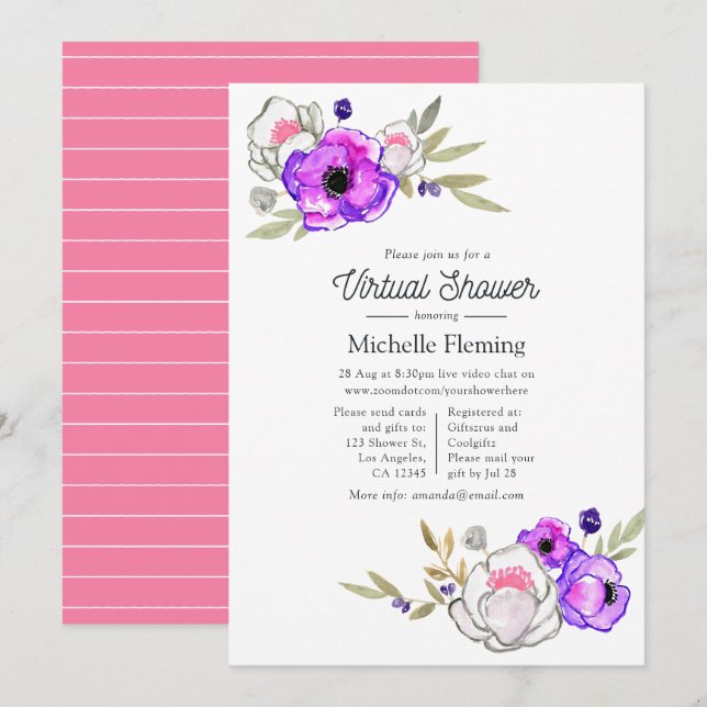 Frühlingsblumen Virtuelle Shower Einladung (Vorne/Hinten)