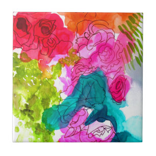 Frühlingsblumen Wasserfarbe abstrakte Kunst Fliese