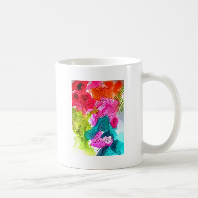 Frühlingsblumen Wasserfarbe abstrakte Kunst Kaffeetasse (Rechts)