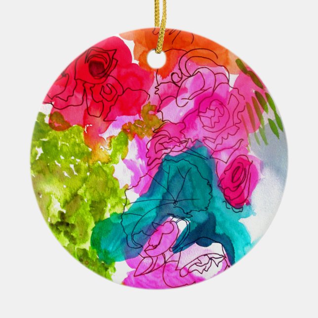 Frühlingsblumen Wasserfarbe abstrakte Kunst Keramikornament (Vorne)