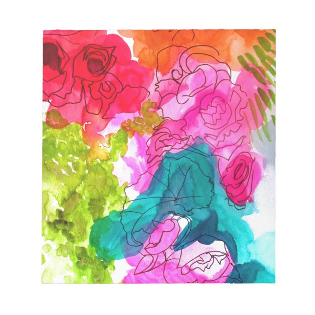 Frühlingsblumen Wasserfarbe abstrakte Kunst Notizblock (Vorderseite)