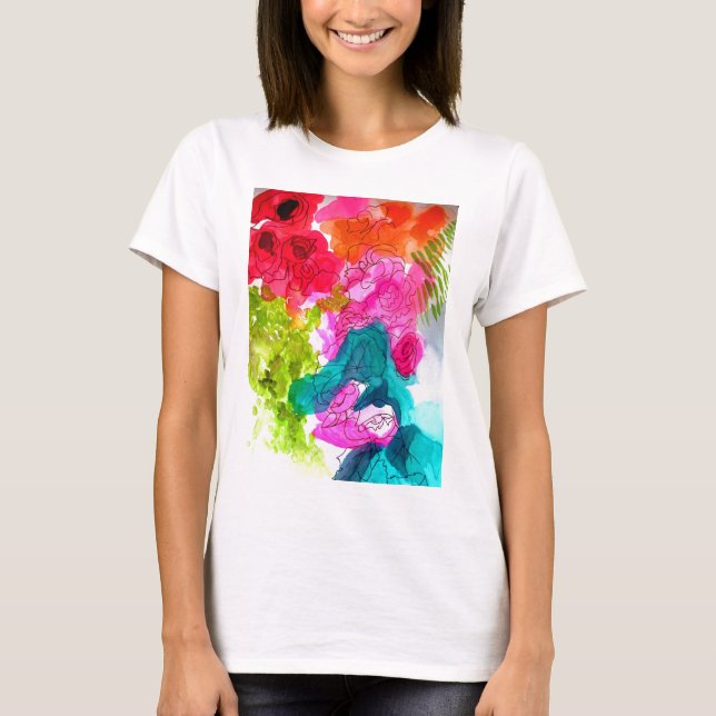 Frühlingsblumen Wasserfarbe abstrakte Kunst T-Shirt (Vorderseite)
