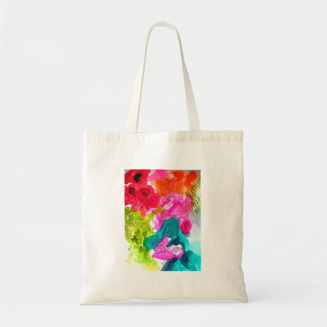 Frühlingsblumen Wasserfarbe abstrakte Kunst Tragetasche (Vorne)