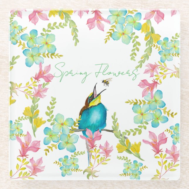 Frühlingsblumen Wasserfarbe Glasuntersetzer (Vorderseite)