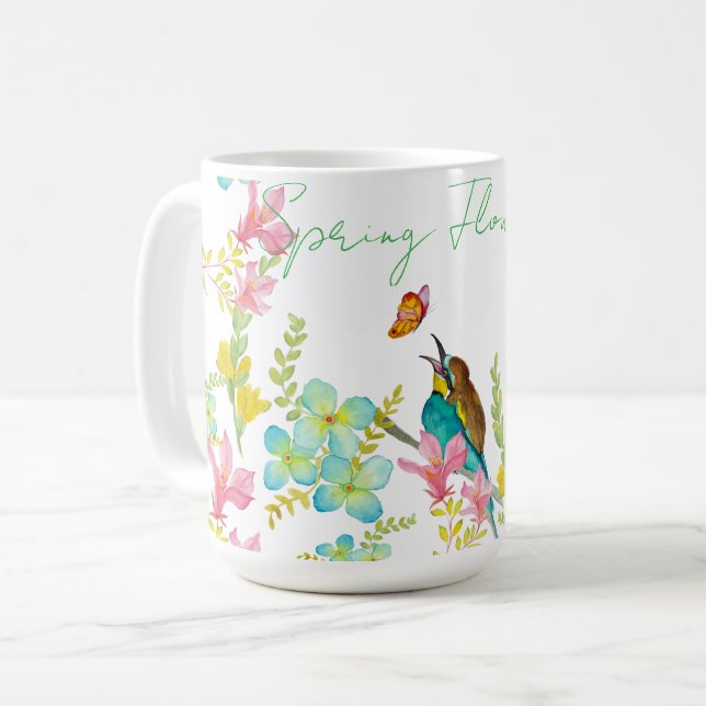 Frühlingsblumen Wasserfarbe Kaffeetasse (Vorderseite Links)