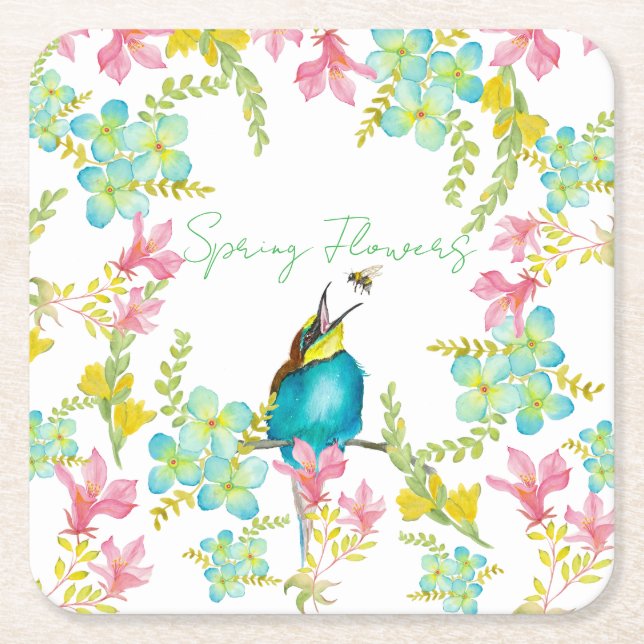 Frühlingsblumen Wasserfarbe Rechteckiger Pappuntersetzer (Vorderseite)