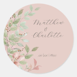 Frühlingsblumen Wasserfarbe Rosa Hochzeit Runder Aufkleber