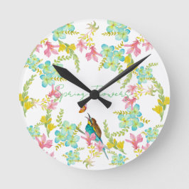 Frühlingsblumen Wasserfarbe Runde Wanduhr