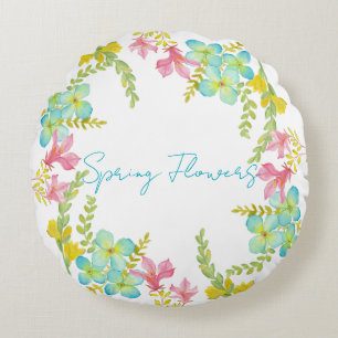 Frühlingsblumen Wasserfarbe Rundes Kissen