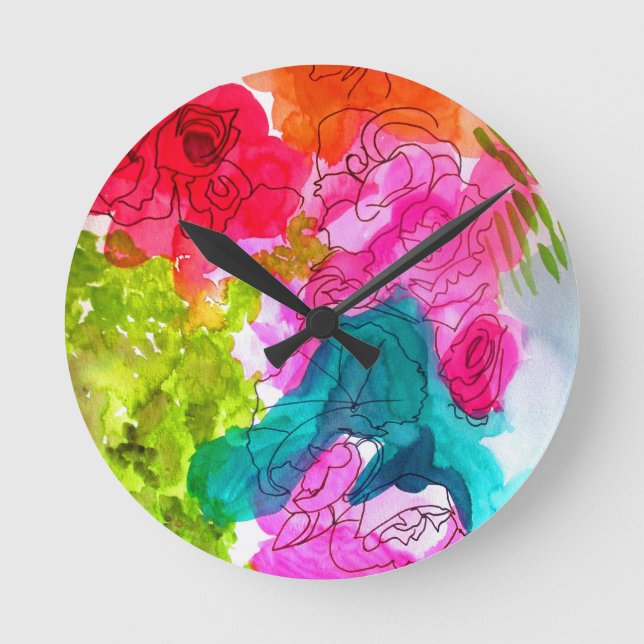Frühlingsblumen Wasserfarben abstrakte Kunst Runde Wanduhr (Vorderseite)