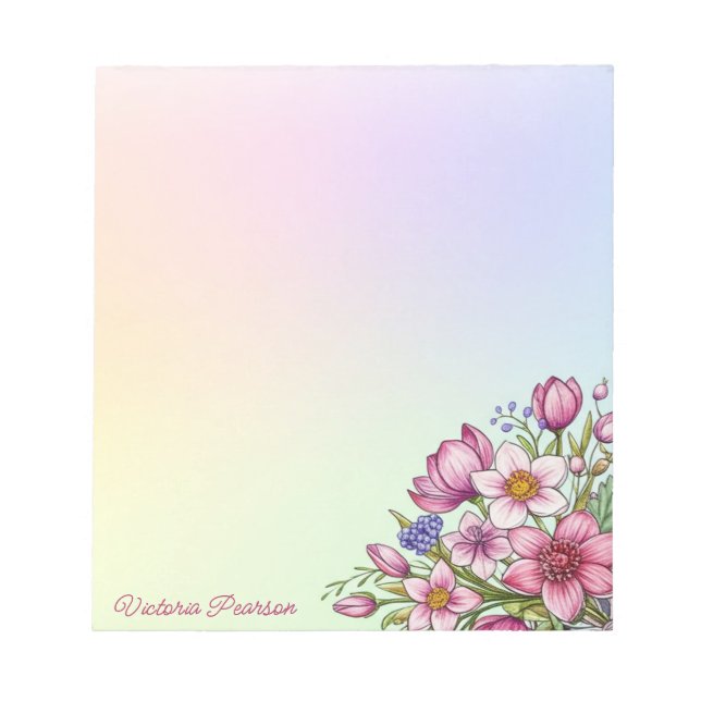 Frühlingsblumen Wasserfarbene Pastell Gradient Notizblock (Vorderseite)