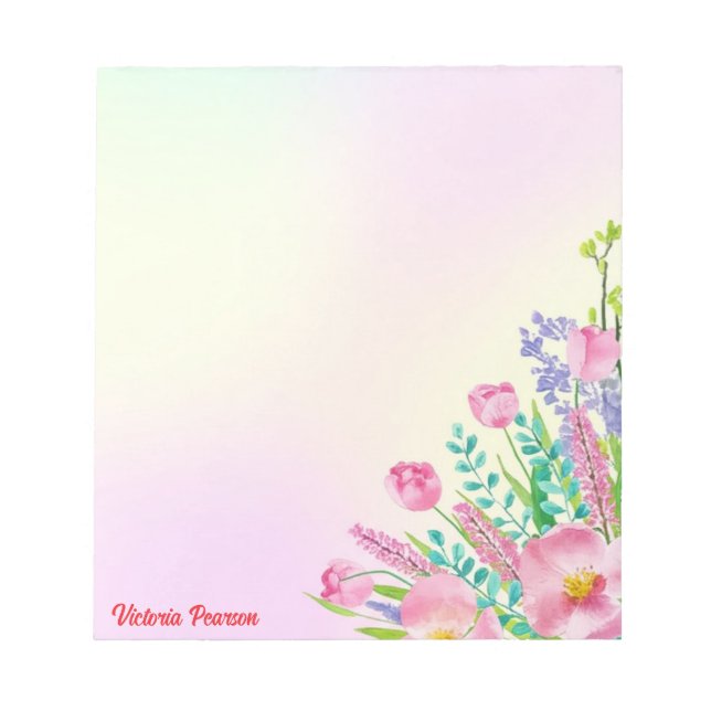 Frühlingsblumen Wasserfarbene Pastell Gradient Notizblock (Vorderseite)