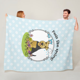 Frühlingsblumen Welsh Terrier Hund mit Blume Niedl Fleecedecke