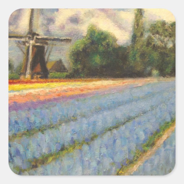 Frühlingsblumen Windmühle Quadratischer Aufkleber (Vorderseite)
