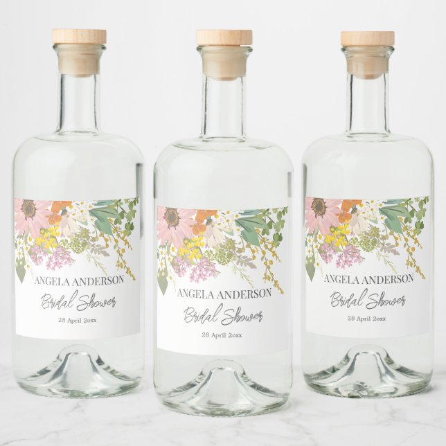 Frühlingsblumengarten Brautparty Papier Untersetze Alkoholflaschenetikett (Flaschen)