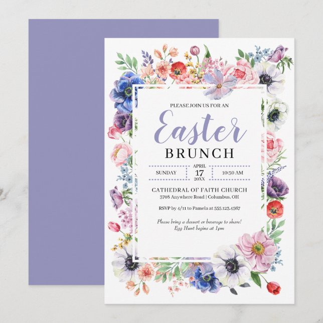 Frühlingsblumengarten Osterbrunch Einladung (Vorne/Hinten)