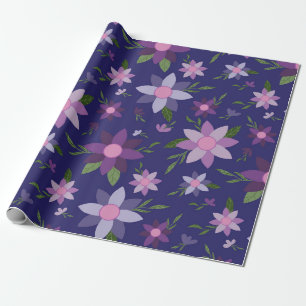 Frühlingsblumenmuster auf blauem Hintergrund Geschenkpapier