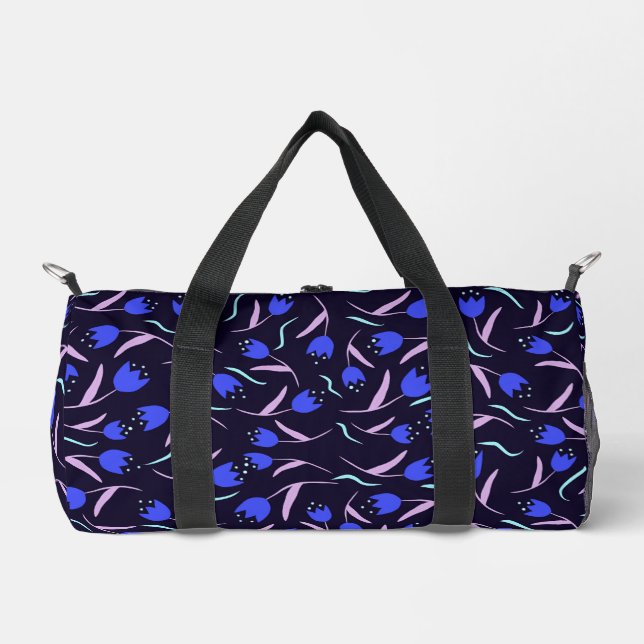 Frühlingsblumenmuster auf dunkelblauem Hintergrund Duffle Bag (Vorderseite)