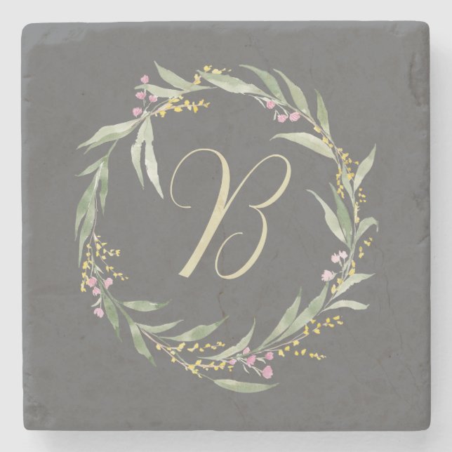 Frühlingsblumenreich mit Initialzündung Steinuntersetzer (Vorderseite)