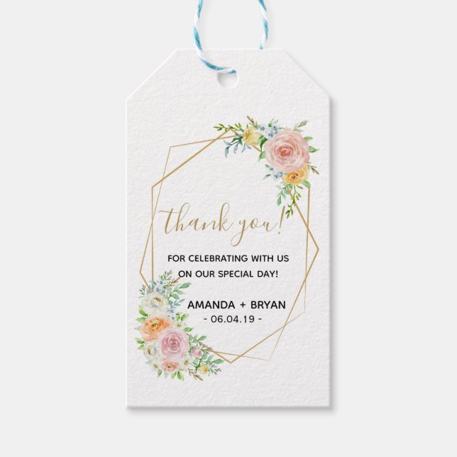 Frühlingsblumenröte Gold Gastgeschenk Hochzeit Ges Geschenkanhänger (Vorderseite)