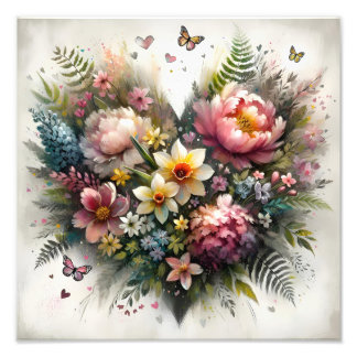 Frühlingsblumenstrauß Aquarell Fotodruck