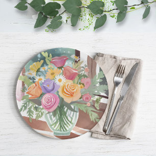 Frühlingsblumenstrauß   Blumen Vase Wasserfarbe Pappteller