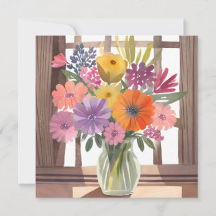 Frühlingsblumenstrauß Florale Pastell-Wasserfarb Karte