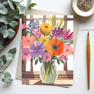 Frühlingsblumenstrauß   Florale Pastell-Wasserfarb Postkarte