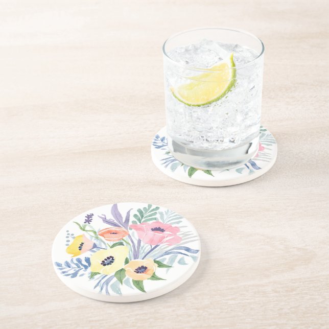 Frühlingsblumenstrauß | Hübsche florale Wasserfarb Getränkeuntersetzer (Seite)