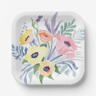 Frühlingsblumenstrauß Hübsche florale Wasserfarb Pappteller
