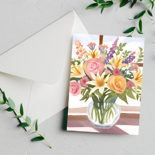 Frühlingsblumenstrauß   Hübsche Florale Wasserfarb Postkarte