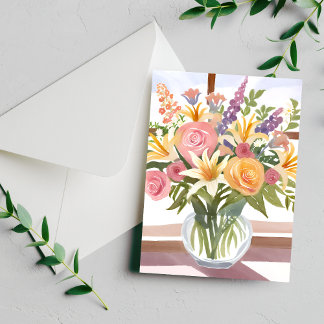 Frühlingsblumenstrauß | Hübsche Florale Wasserfarb Postkarte