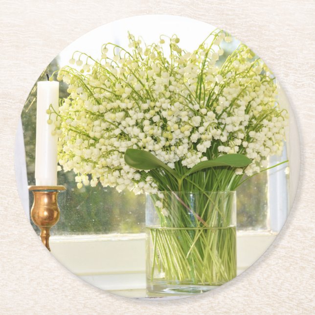 Frühlingsblumenstrauß Maiglöckchen Runder Pappuntersetzer (Vorderseite)