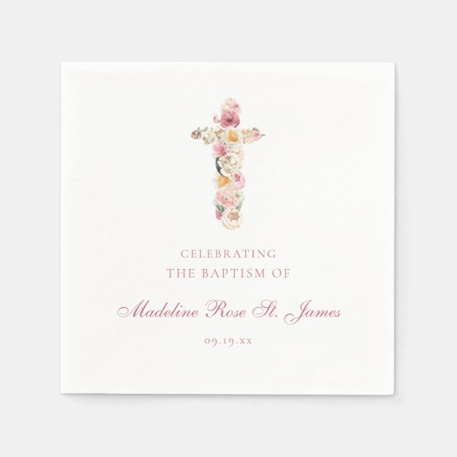 Frühlingsblüte | Blumenkreuz Christening Serviette (Vorderseite)