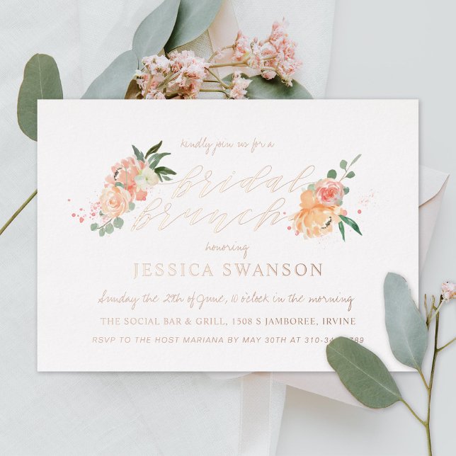 Frühlingsblüte Pfirsichfarben Blumenkohl Bridal Br Folieneinladung (Von Creator hochgeladen)