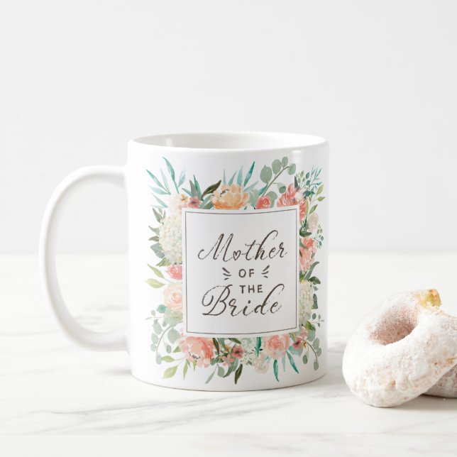 Frühlingsblüte Wasserfarbe Blumenmutter der Braut Kaffeetasse (Mit Donut)