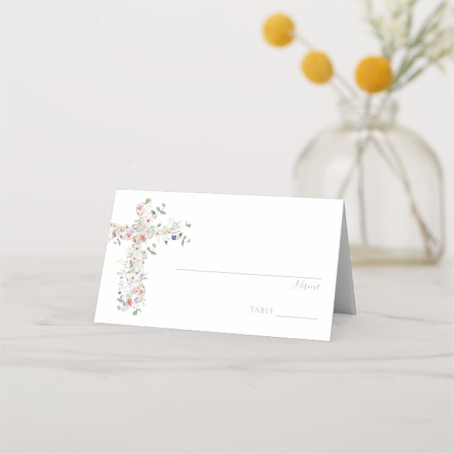 Frühlingsblüte Wildblume Taufe Tischnummer Platzka Platzkarte (Vorderseite)