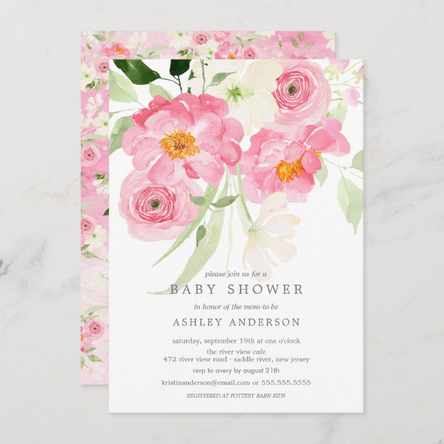 Frühlingsblüten Blütendusche Einladung (Vorne/Hinten)