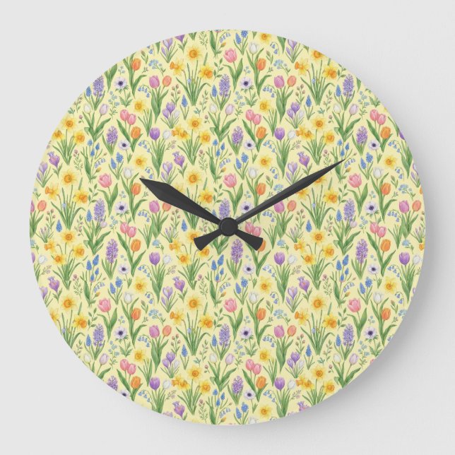 Frühlingsblüten-Explosion-Muster Große Wanduhr (Vorderseite)