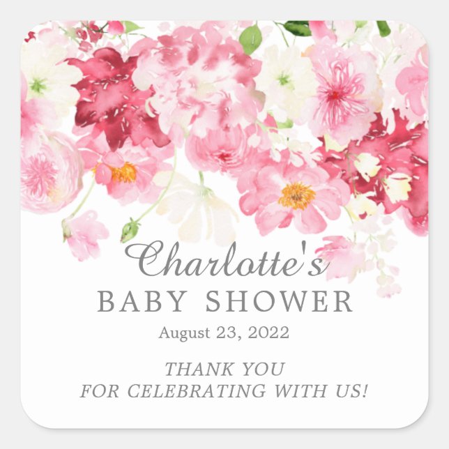Frühlingsblüten florale Babydusche Quadratischer Aufkleber (Vorderseite)