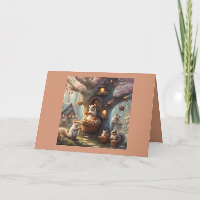 Frühlingsblüten Geburtstag mit Eichhörnchen Karte (Vorderseite)