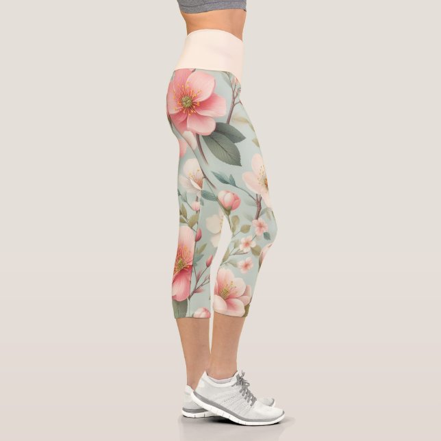 Frühlingsblüten in Robins Ei-Blau Capri Leggings (Rechts)
